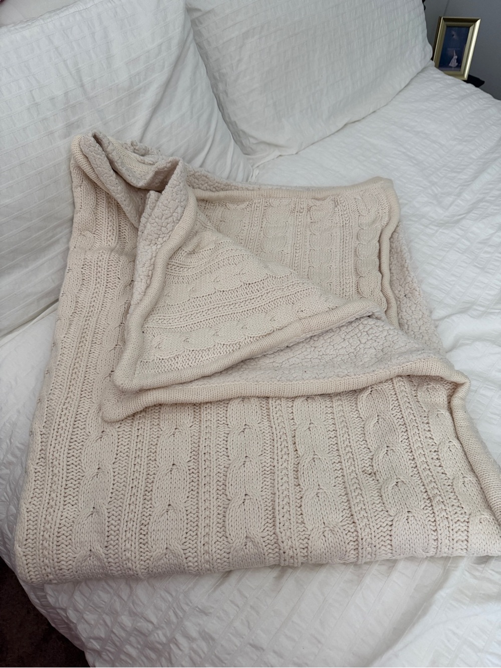 Pottery Barn Cable Knit Throw Blanket - Cream